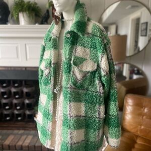 Steve Madden Green and Cream Sherpa Jacket